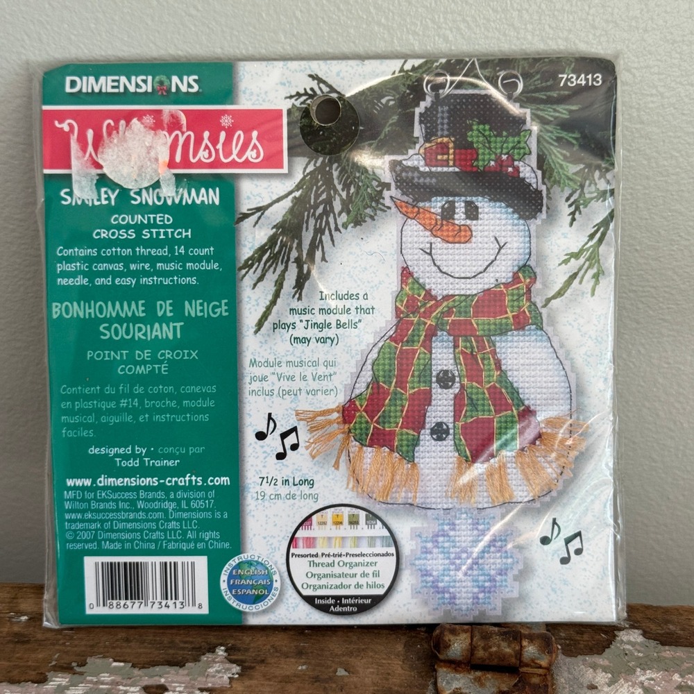 Dimensions Whimsies Smiley Snowman Musical Counted Cross Stitch Kit DIY Craft